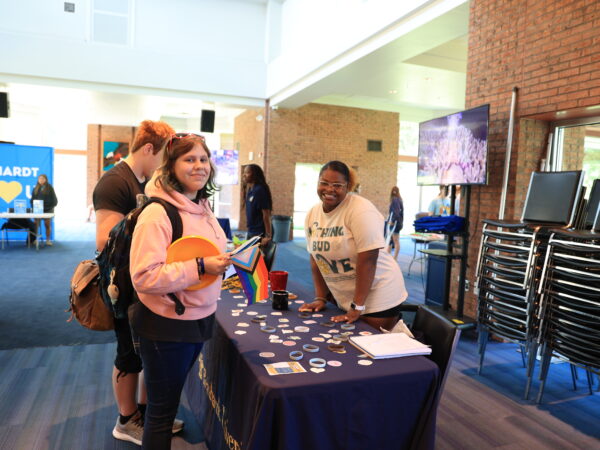 Students talking during a on campus event