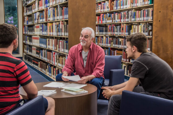 Students learning in the library